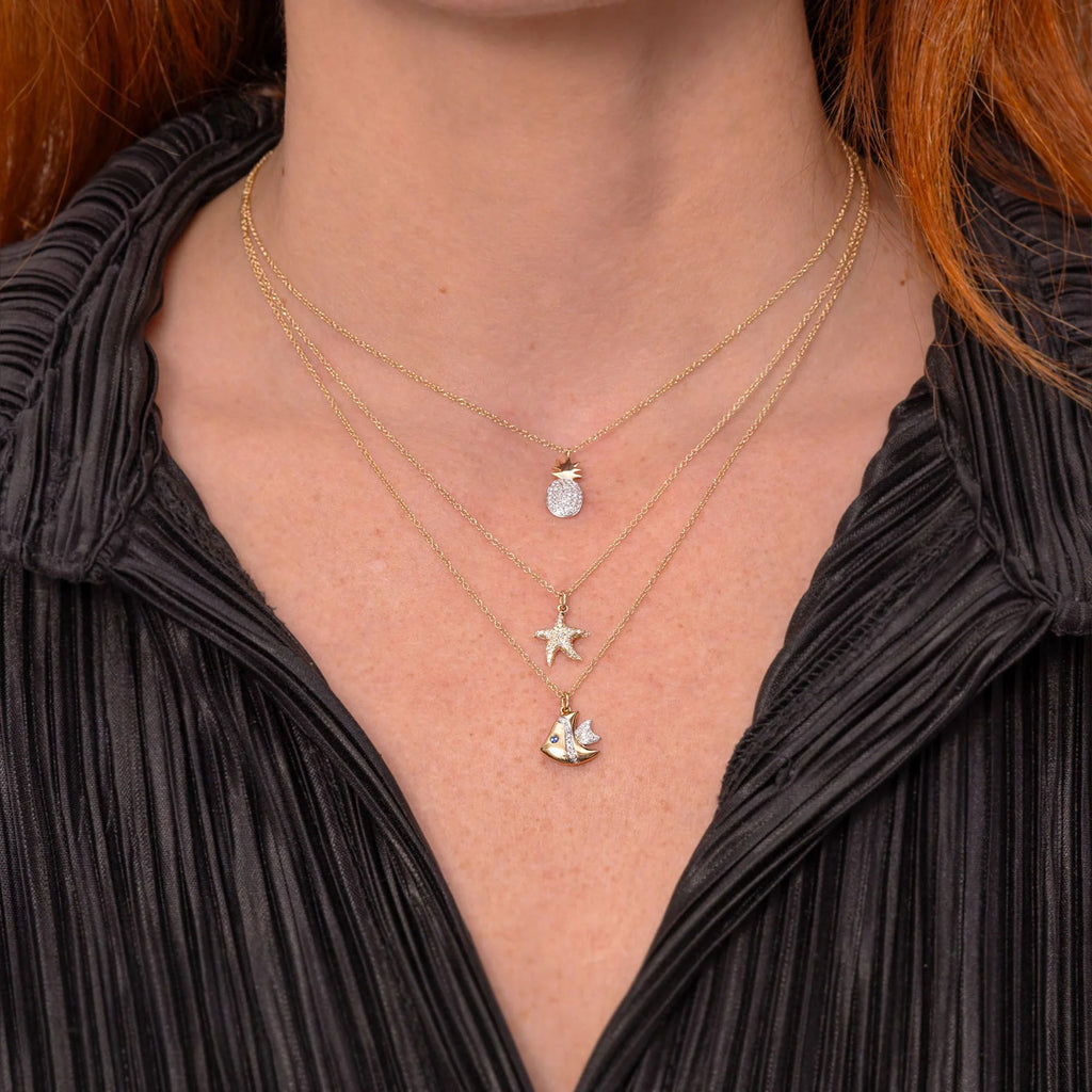 Round Diamond Pineapple Pendant Necklace 14K Yellow Gold (0.11ct)