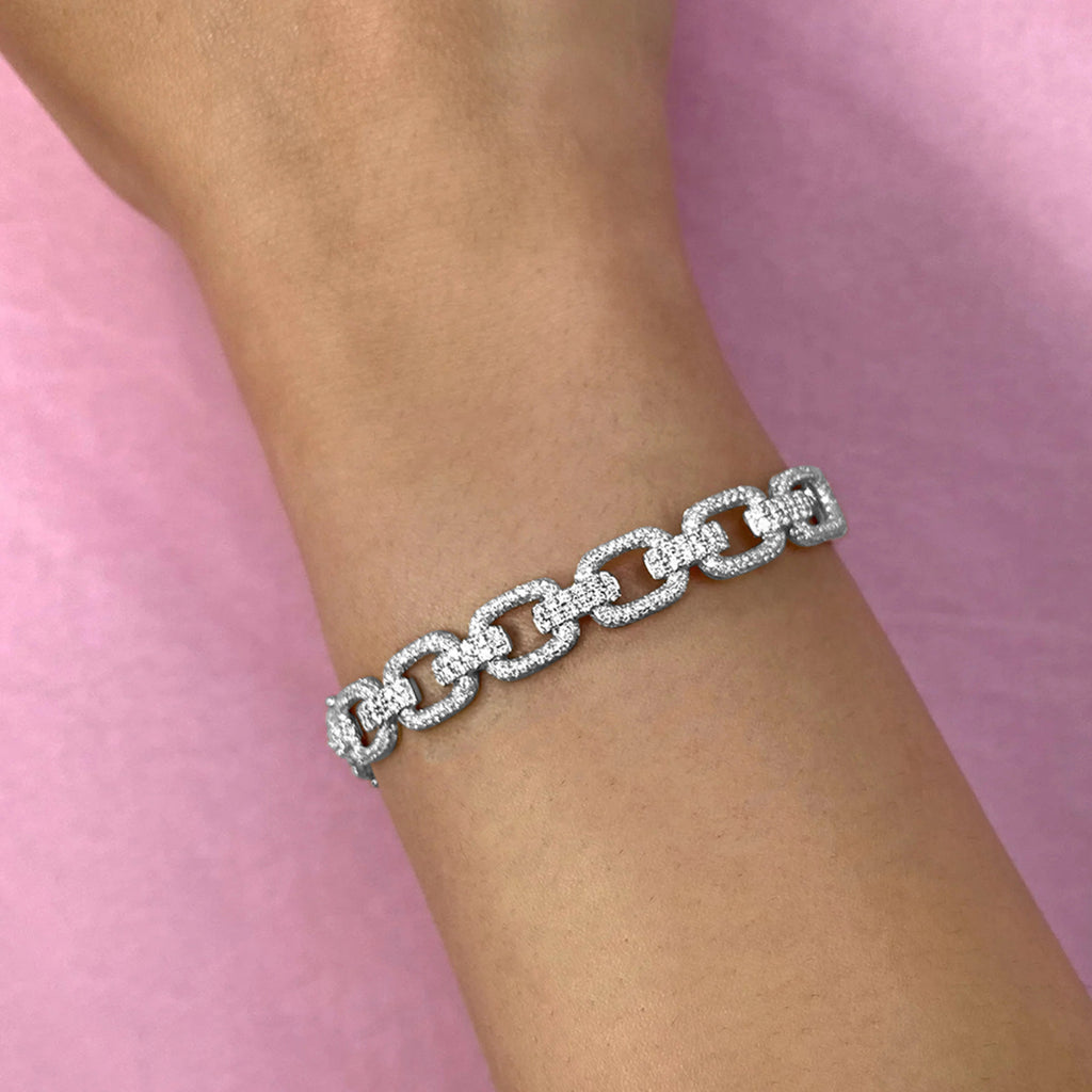 Diamond Link Bangle Bracelet 14K White Gold (1.97ct)