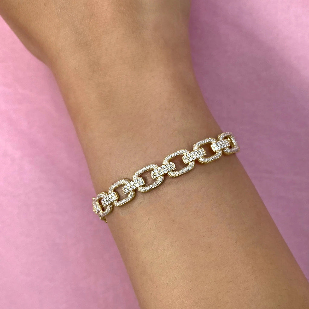 Diamond Link Bangle Bracelet 14K Yellow Gold (1.97ct)