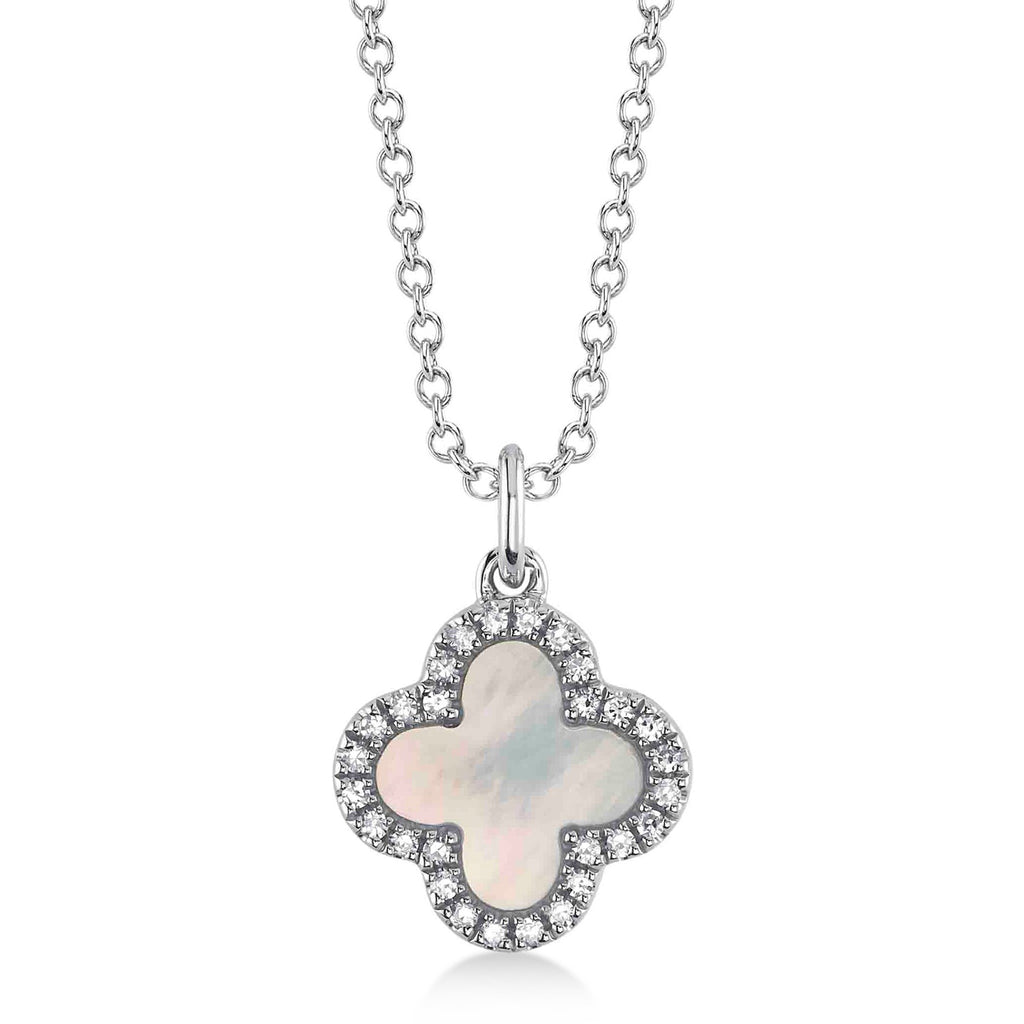 Diamond Double Sided Clover Pendant Necklace 14K White Gold (1.03ct)