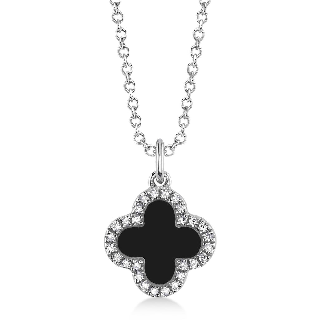 Diamond Double Sided Clover Pendant Necklace 14K White Gold (1.03ct)