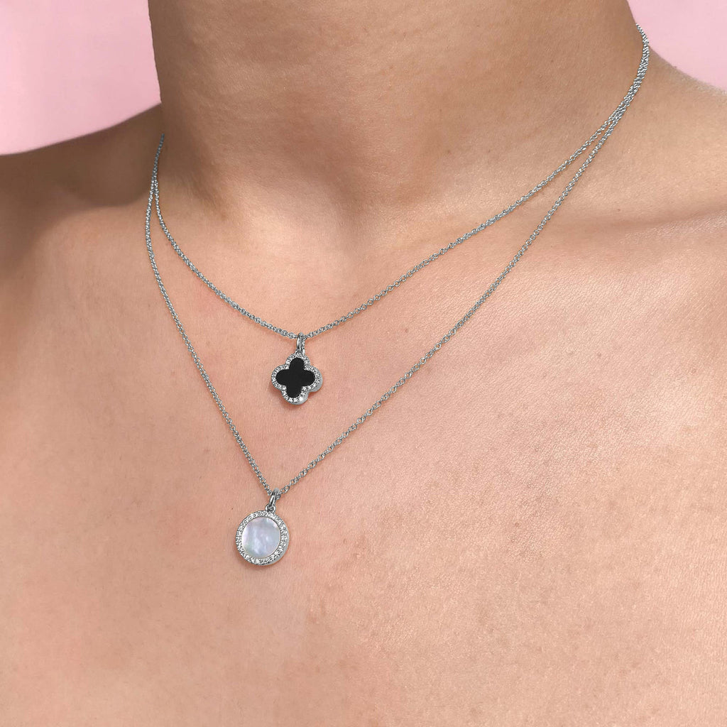 Diamond Double Sided Clover Pendant Necklace 14K White Gold (1.03ct)