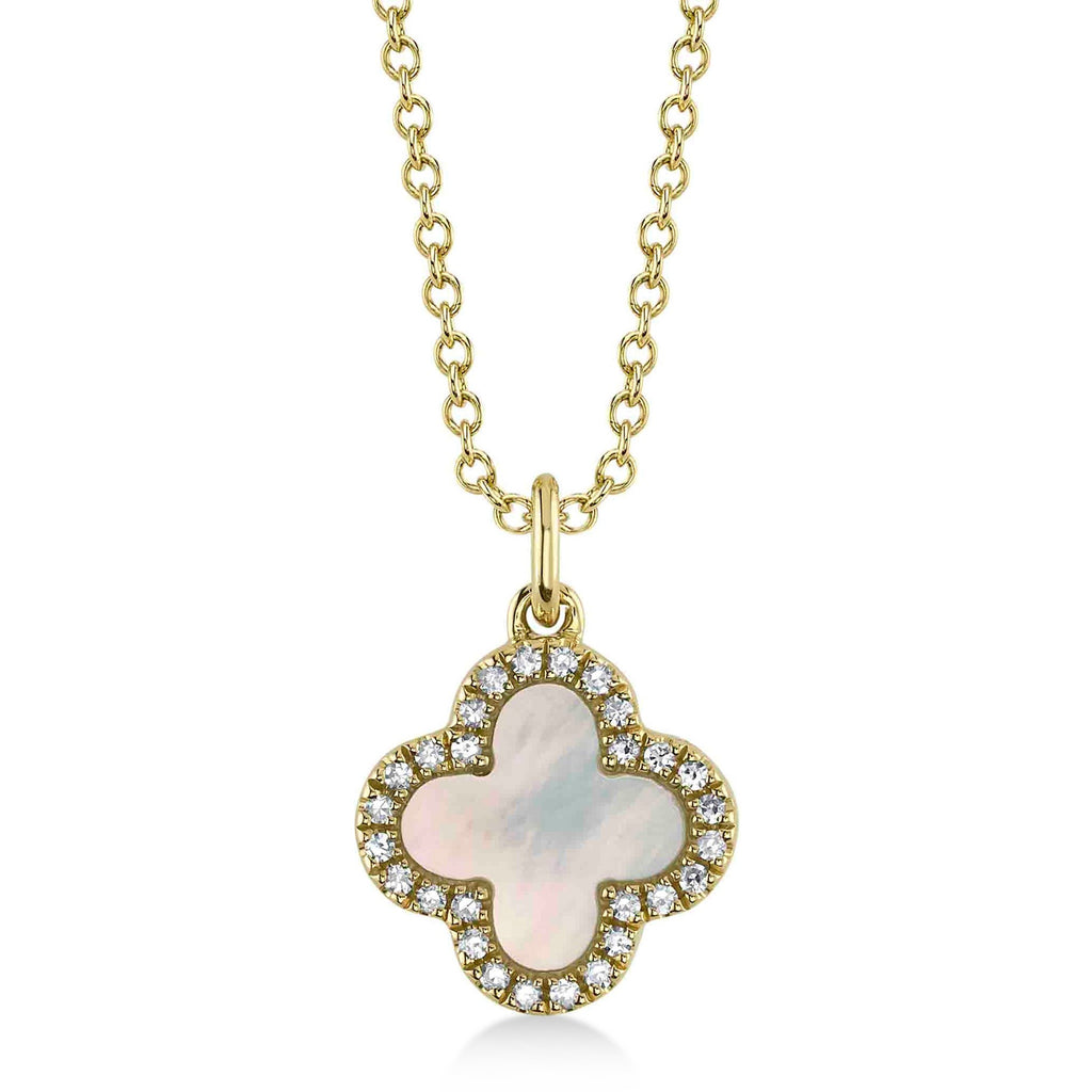 Diamond Double Sided Clover Pendant Necklace 14K Yellow Gold (1.03ct)