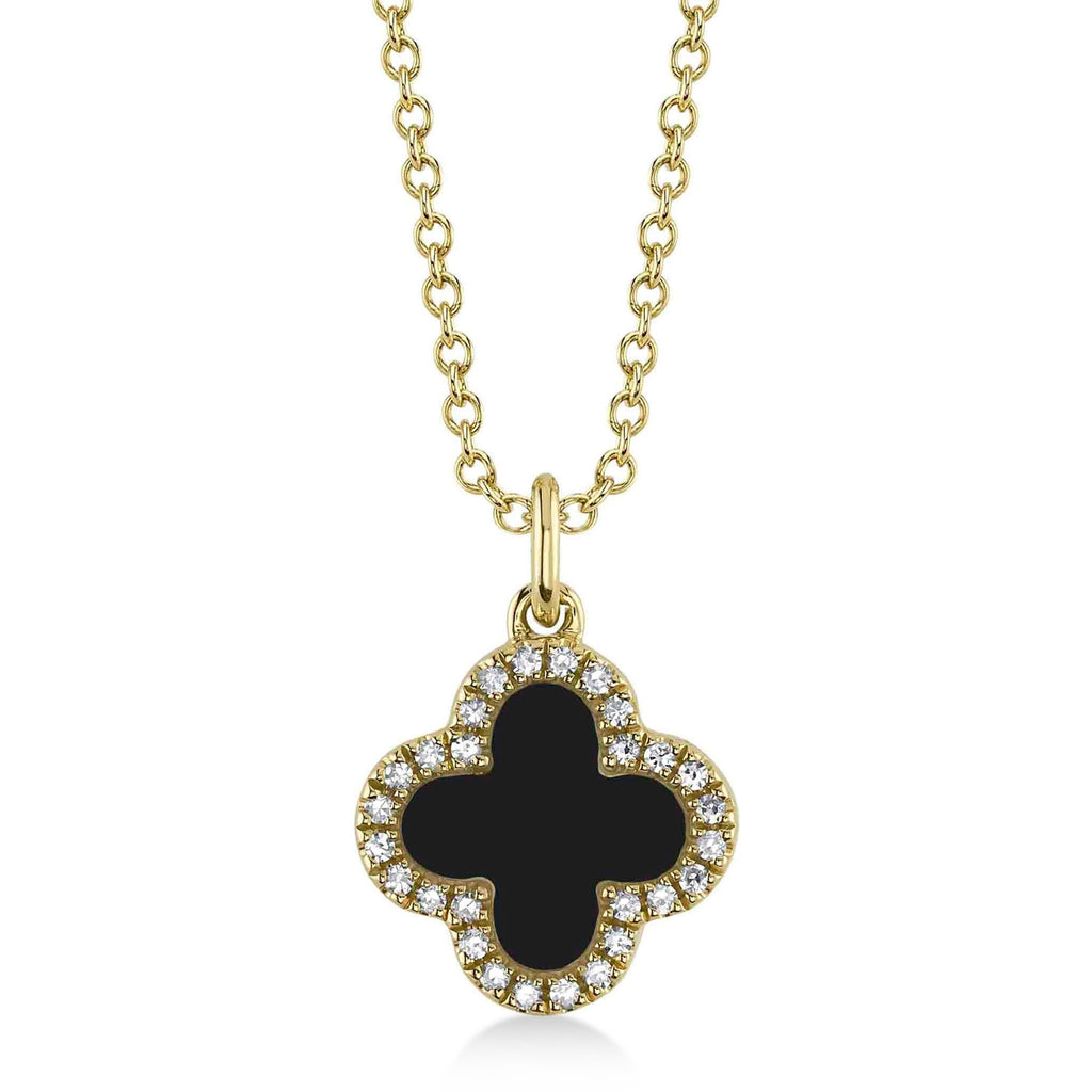 Diamond Double Sided Clover Pendant Necklace 14K Yellow Gold (1.03ct)