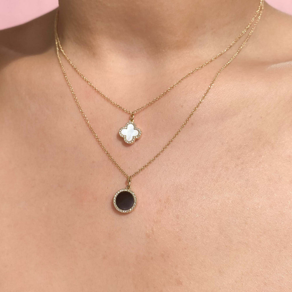 Diamond Double Sided Clover Pendant Necklace 14K Yellow Gold (1.03ct)
