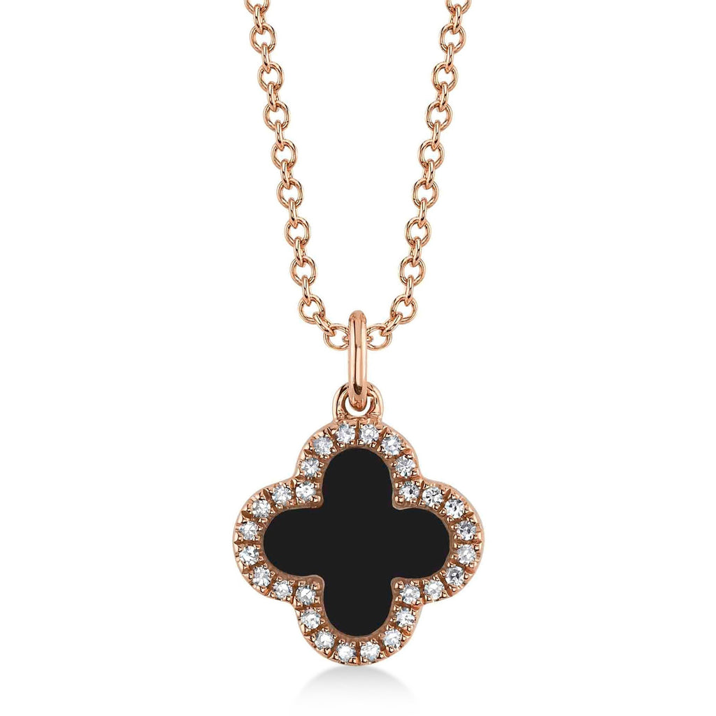Diamond Double Sided Clover Pendant Necklace 14K Rose Gold (1.03ct)