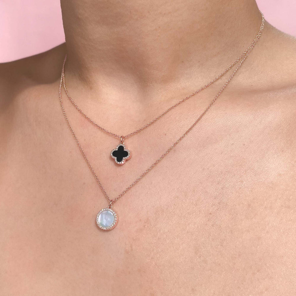 Diamond Double Sided Clover Pendant Necklace 14K Rose Gold (1.03ct)