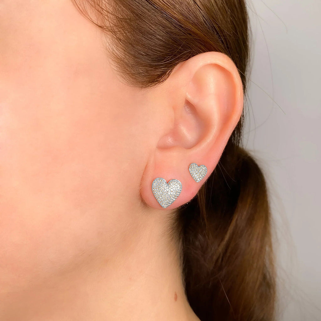 Diamond Puffed Heart Stud Earrings 14K White Gold (0.62ct)