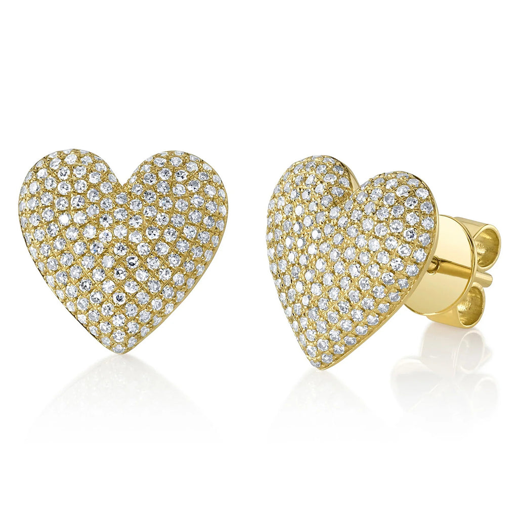 Diamond Puffed Heart Stud Earrings 14K Yellow Gold (0.62ct)