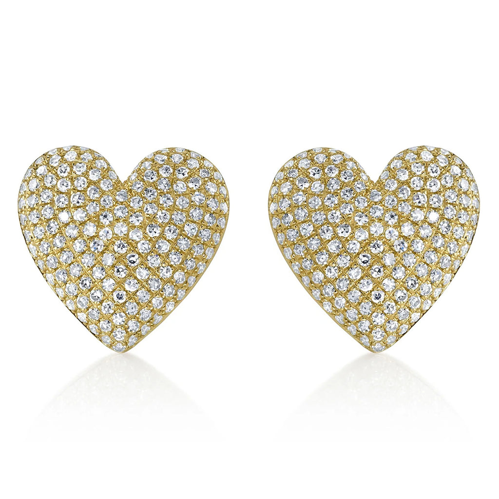 Diamond Puffed Heart Stud Earrings 14K Yellow Gold (0.62ct)