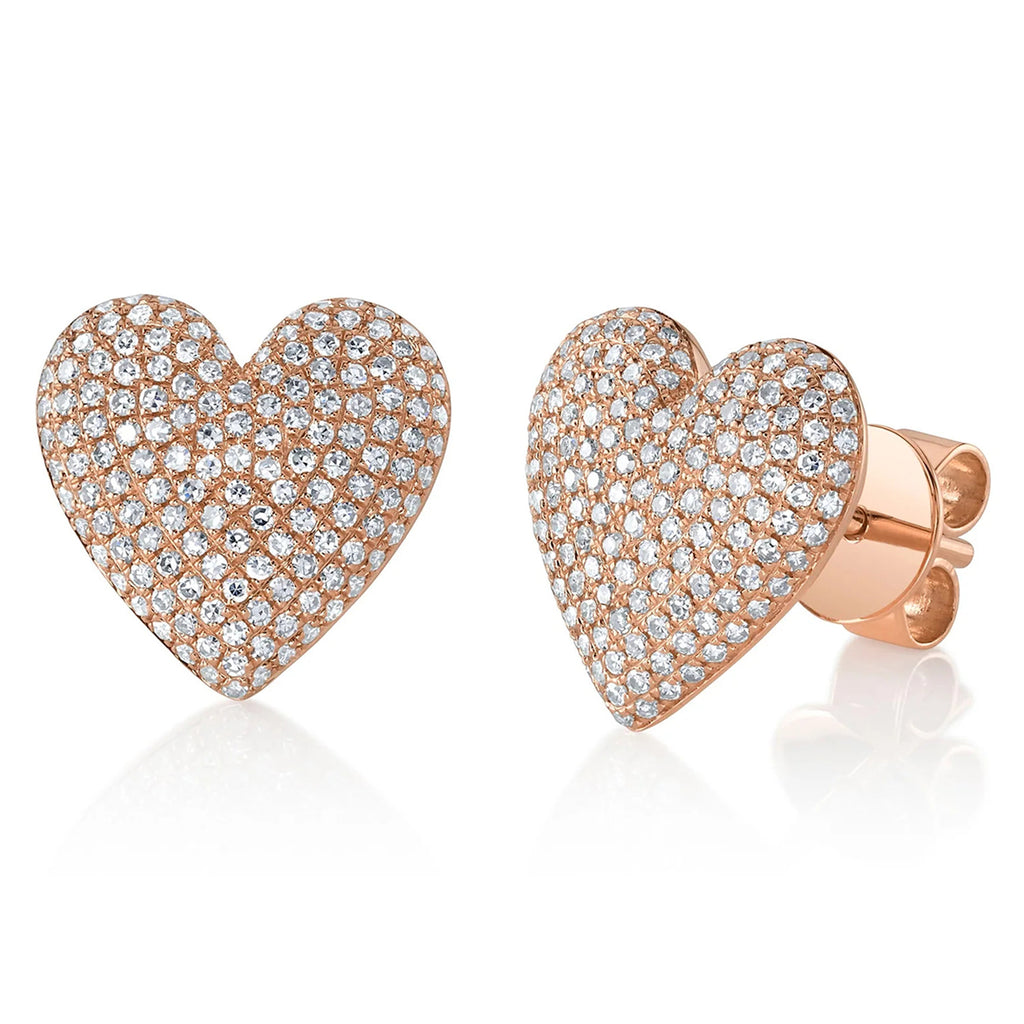 Diamond Puffed Heart Stud Earrings 14K Rose Gold (0.62ct)
