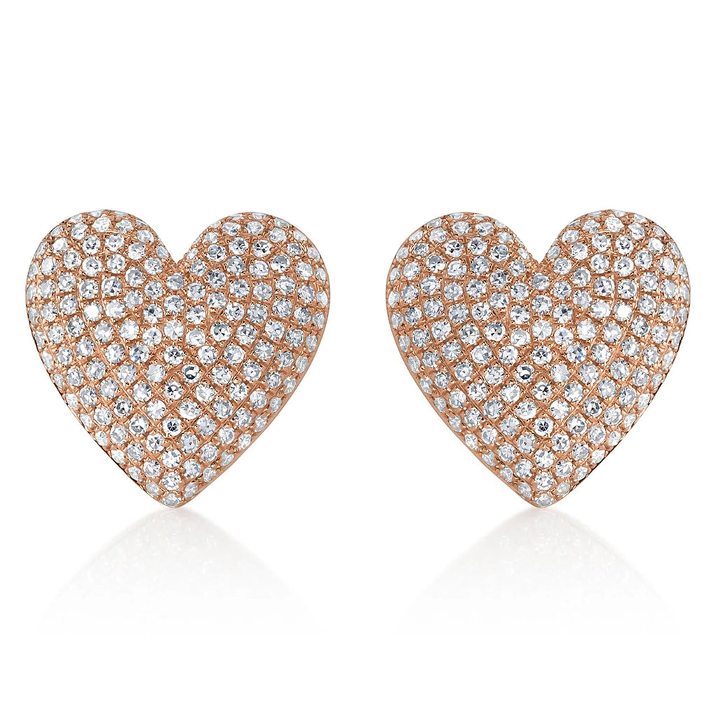 Diamond Puffed Heart Stud Earrings 14K Rose Gold (0.62ct)