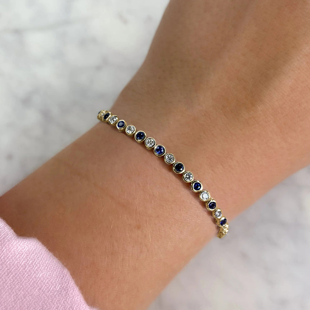 Blue Sapphire & Diamond Tennis Bracelet 14K Yellow Gold (2.58ct)