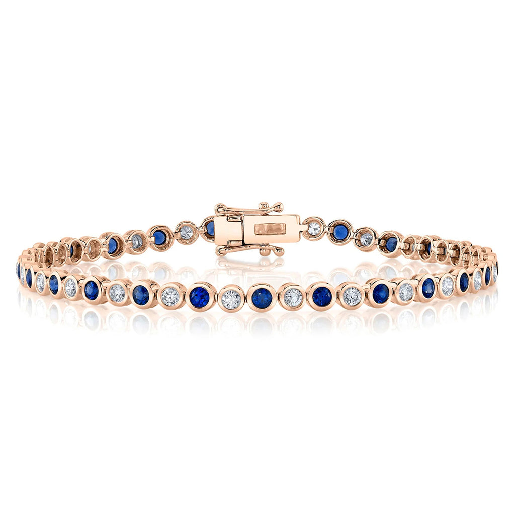 Blue Sapphire & Diamond Tennis Bracelet 14K Rose Gold (2.58ct)
