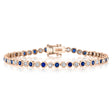 Lab Blue Sapphire & Diamond Tennis Bracelet 14K Rose Gold (2.50ct)