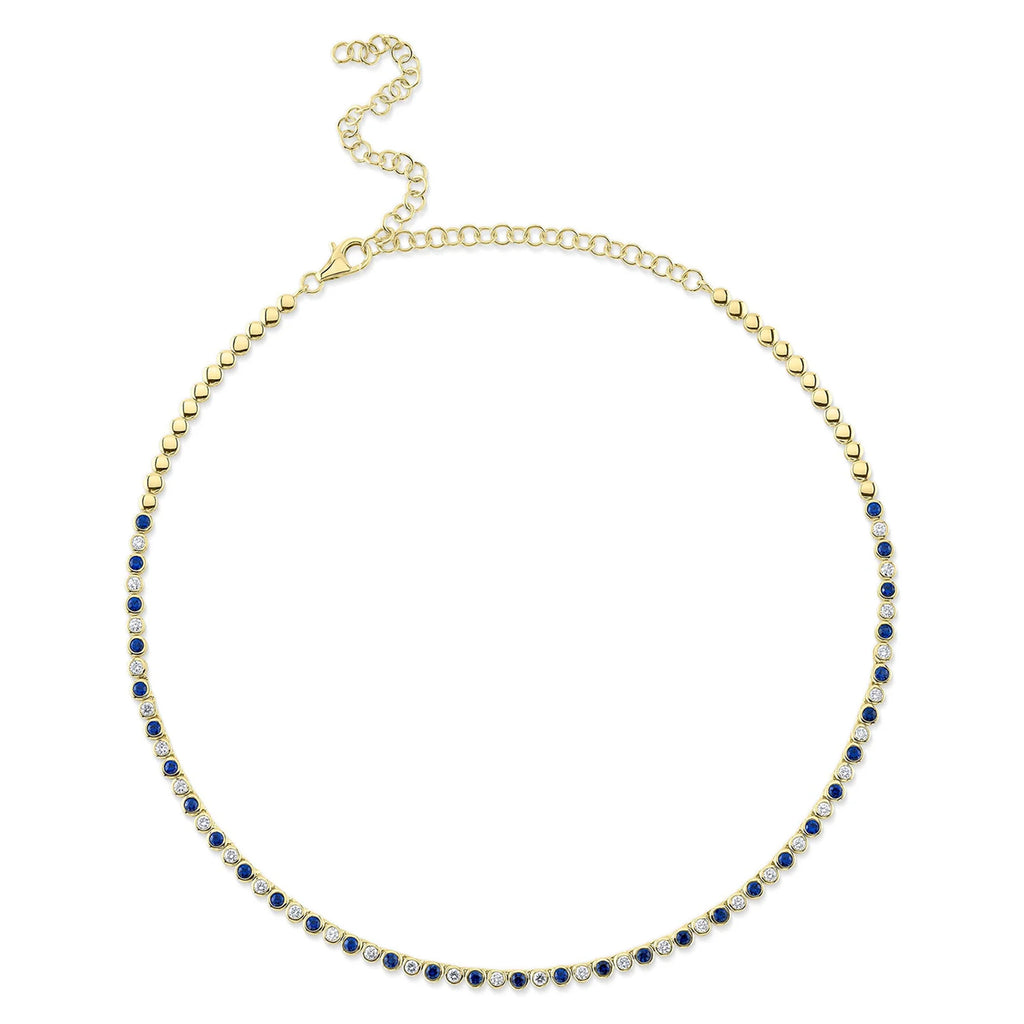 Blue Sapphire & Diamond Bezel Necklace 14K Yellow Gold (3.35ct)