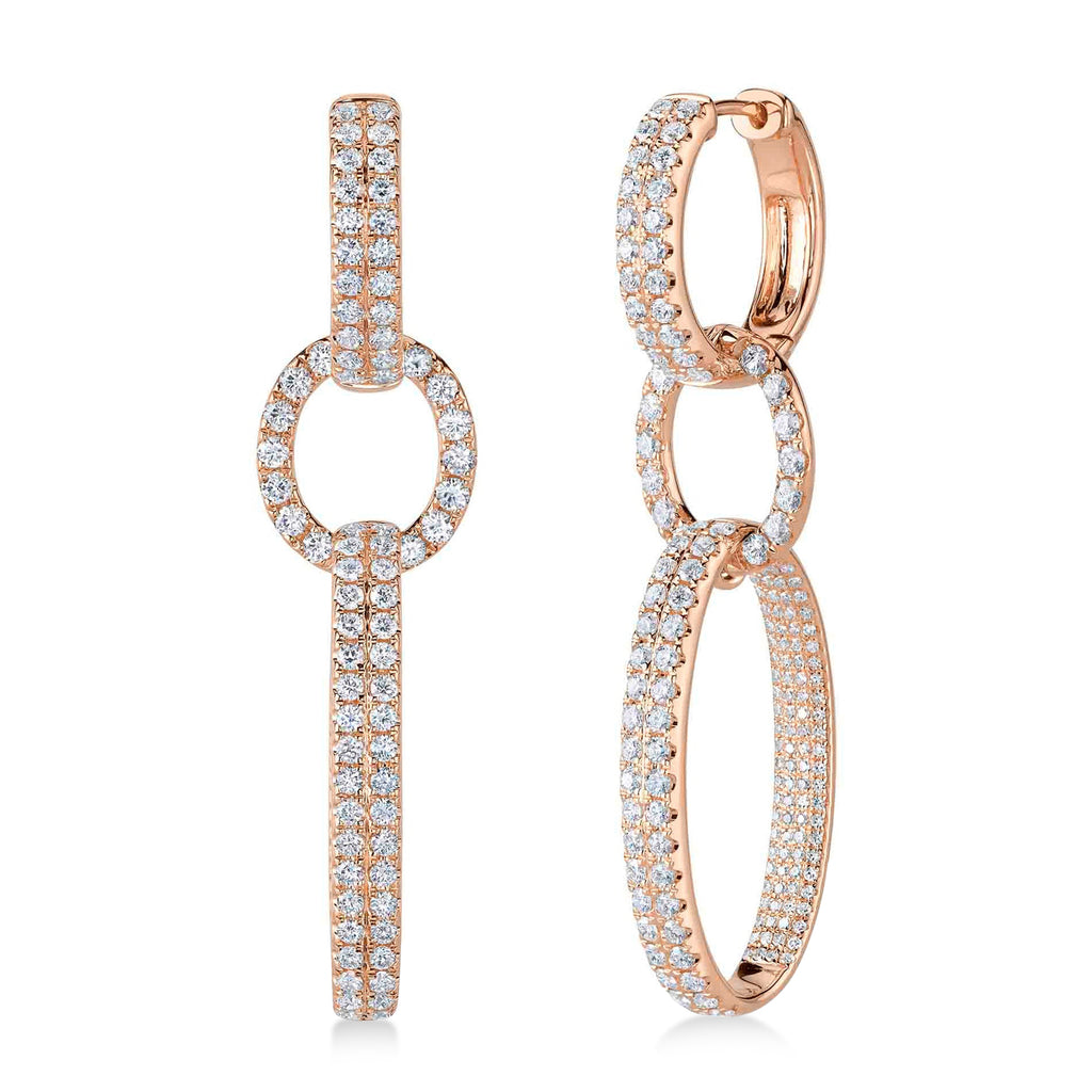Diamond Oval Hoop Drop Earrings 14K Rose Gold (2.59ct)