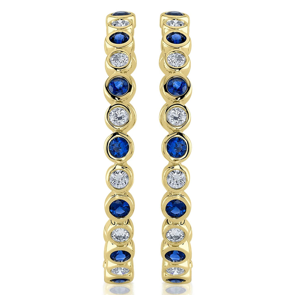 Blue Sapphire & Diamond Hoop Earrings 14K Yellow Gold (2.23ct)