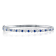 Lab Blue Sapphire & Diamond Bangle Bracelet 14K White Gold (1.15ct)