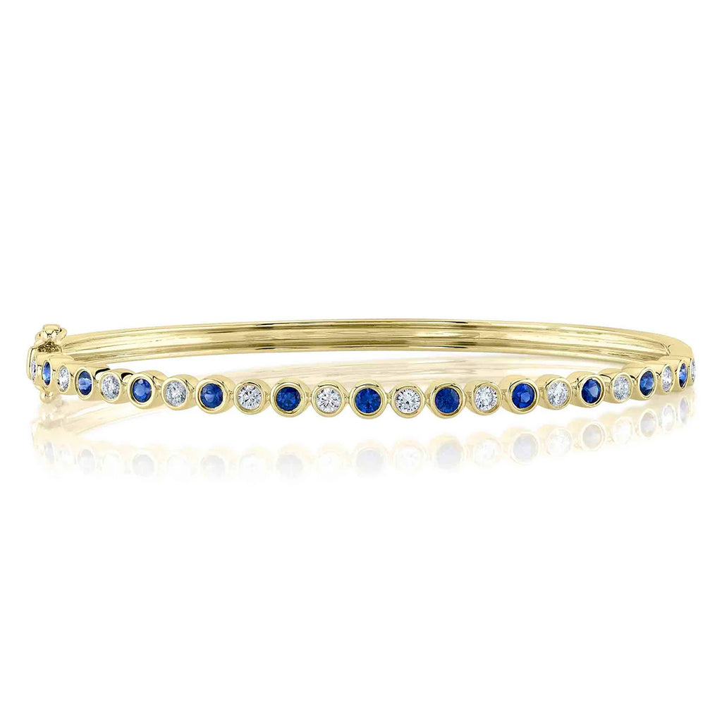Blue Sapphire & Diamond Bangle Bracelet 14K Yellow Gold (1.22ct)