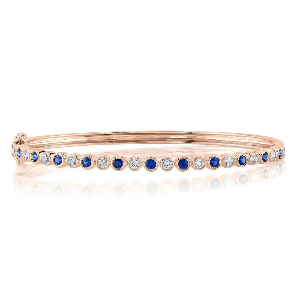 Lab Grown Blue Sapphire & Diamond Bangle Bracelet 14K Rose Gold (1.15ct)