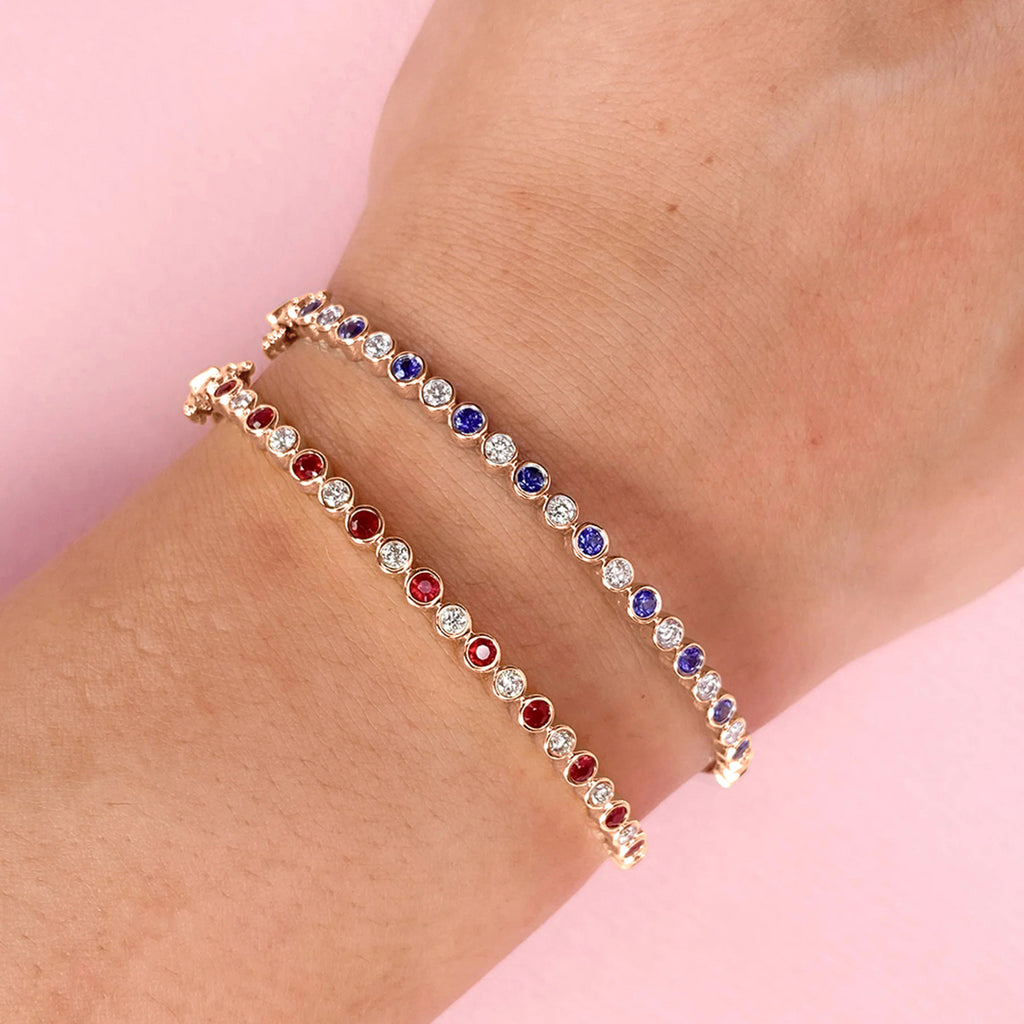 Lab Grown Blue Sapphire & Diamond Bangle Bracelet 14K Rose Gold (1.15ct)