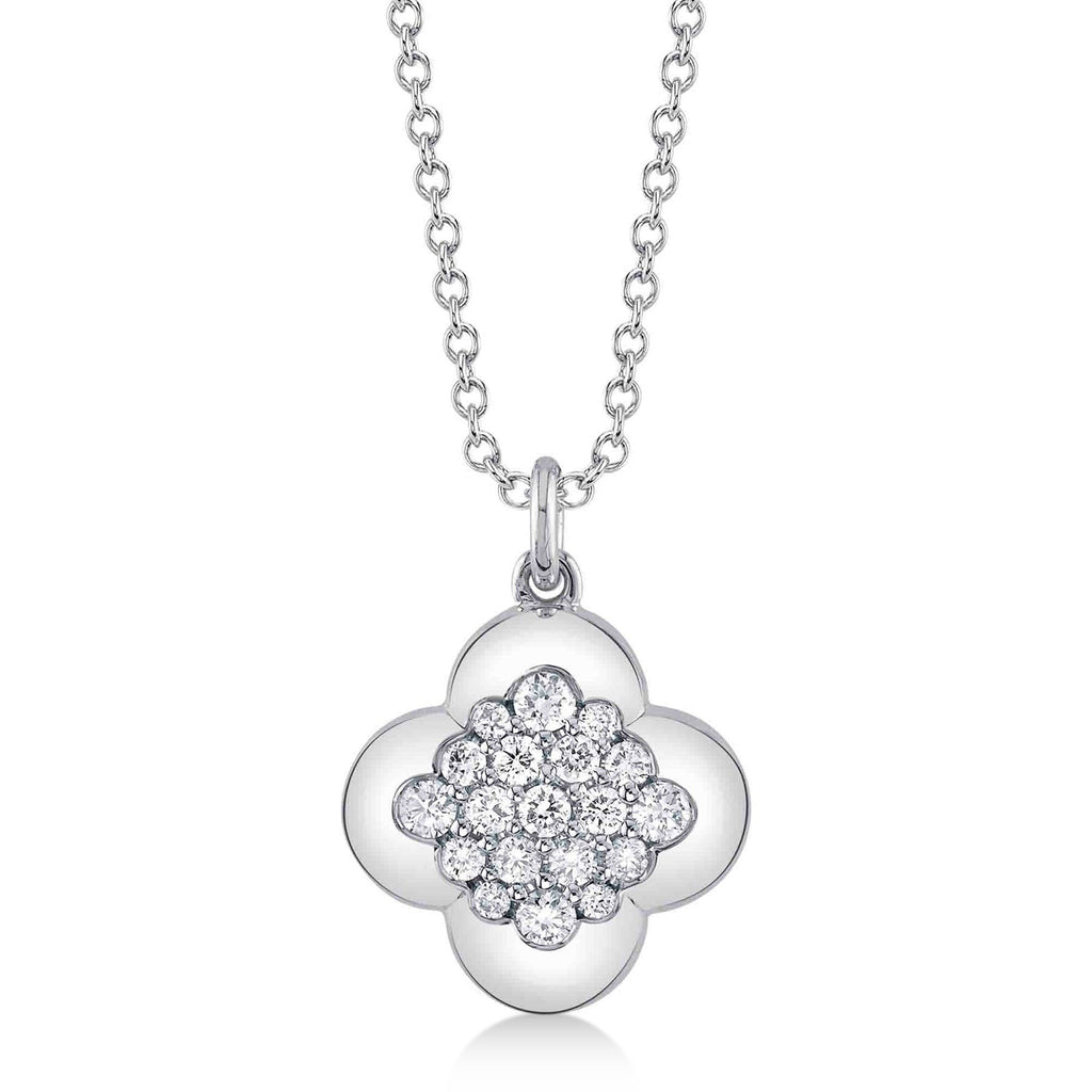 Diamond Clover Pendant Necklace 14K White Gold (0.29ct)