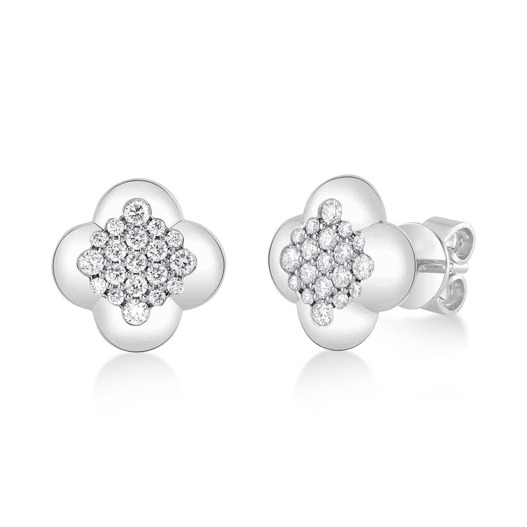 Diamond Clover Stud Earrings 14K White Gold (0.39ct)
