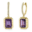 Diamond & Rectangular Amethyst Dangle Earrings 14K Yellow Gold (3.17ct)