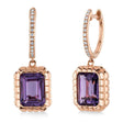 Diamond & Rectangular Amethyst Dangle Earrings 14K Rose Gold (3.17ct)