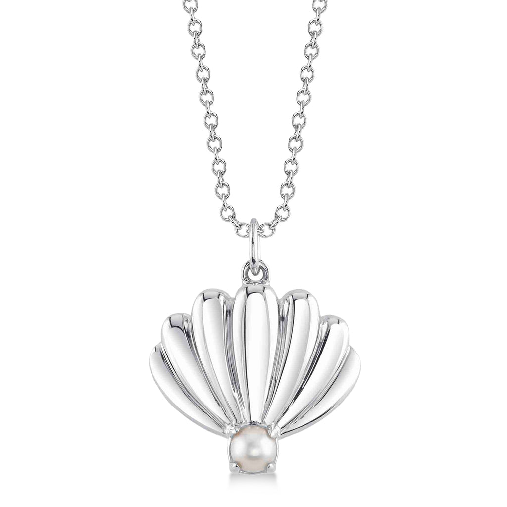 Cultured Pearl Shell Pendant Necklace 14K White Gold (3.5mm)