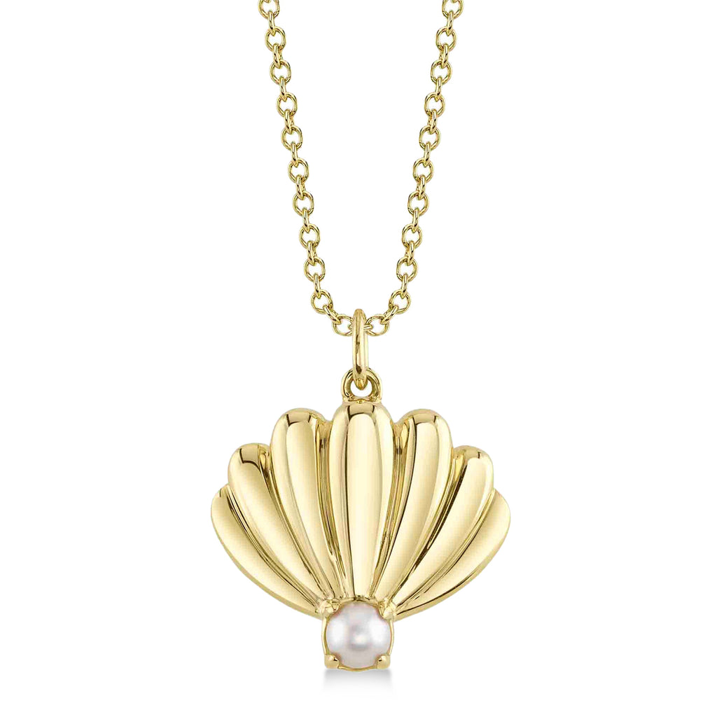 Cultured Pearl Shell Pendant Necklace 14K Yellow Gold (3.5mm)