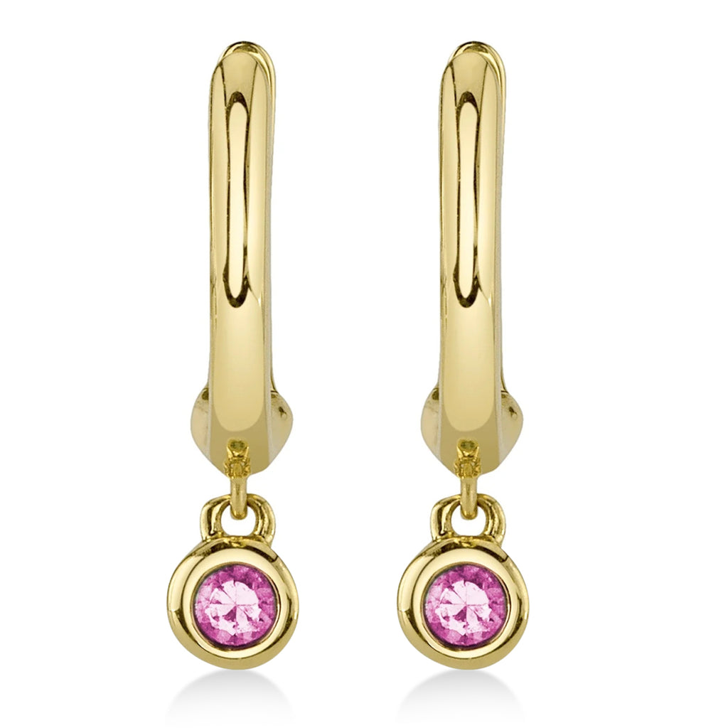 Round Pink Sapphire Bezel Huggie Earrings 14K Yellow Gold (0.08ct)