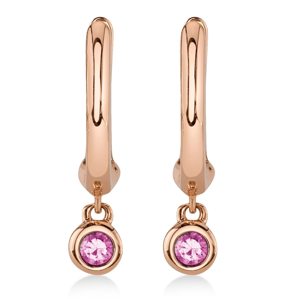 Round Pink Sapphire Bezel Huggie Earrings 14K Rose Gold (0.08ct)