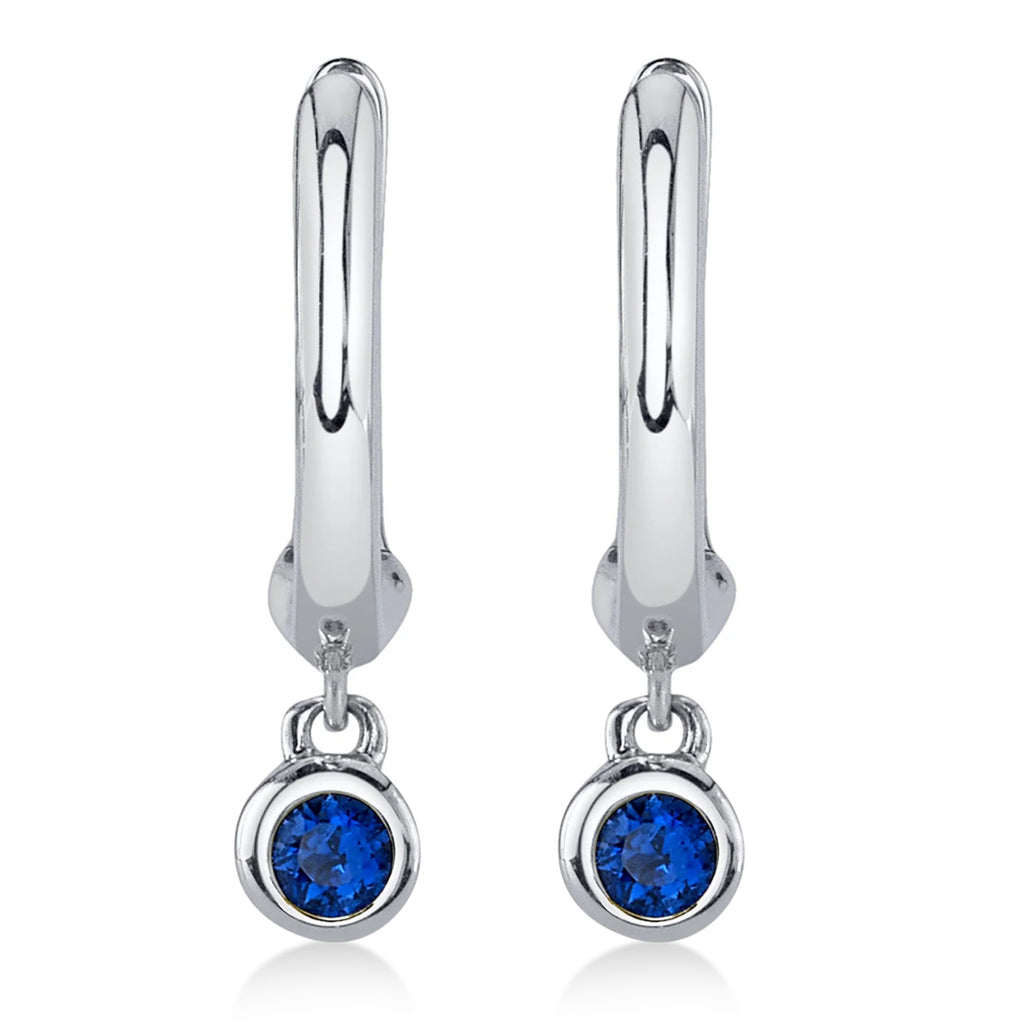 Round Blue Sapphire Bezel Huggie Earrings 14K White Gold (0.08ct)