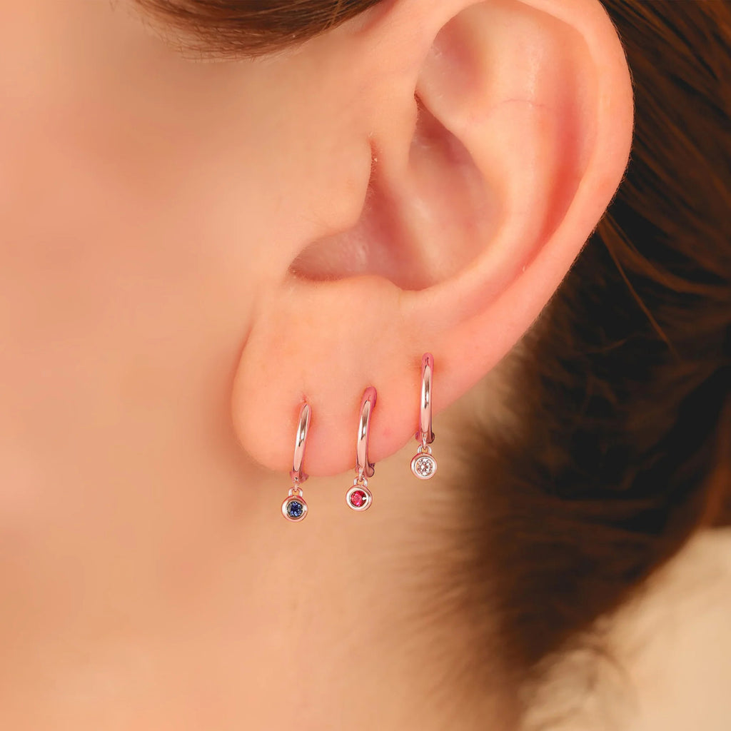 Round Blue Sapphire Bezel Huggie Earrings 14K Rose Gold (0.08ct)