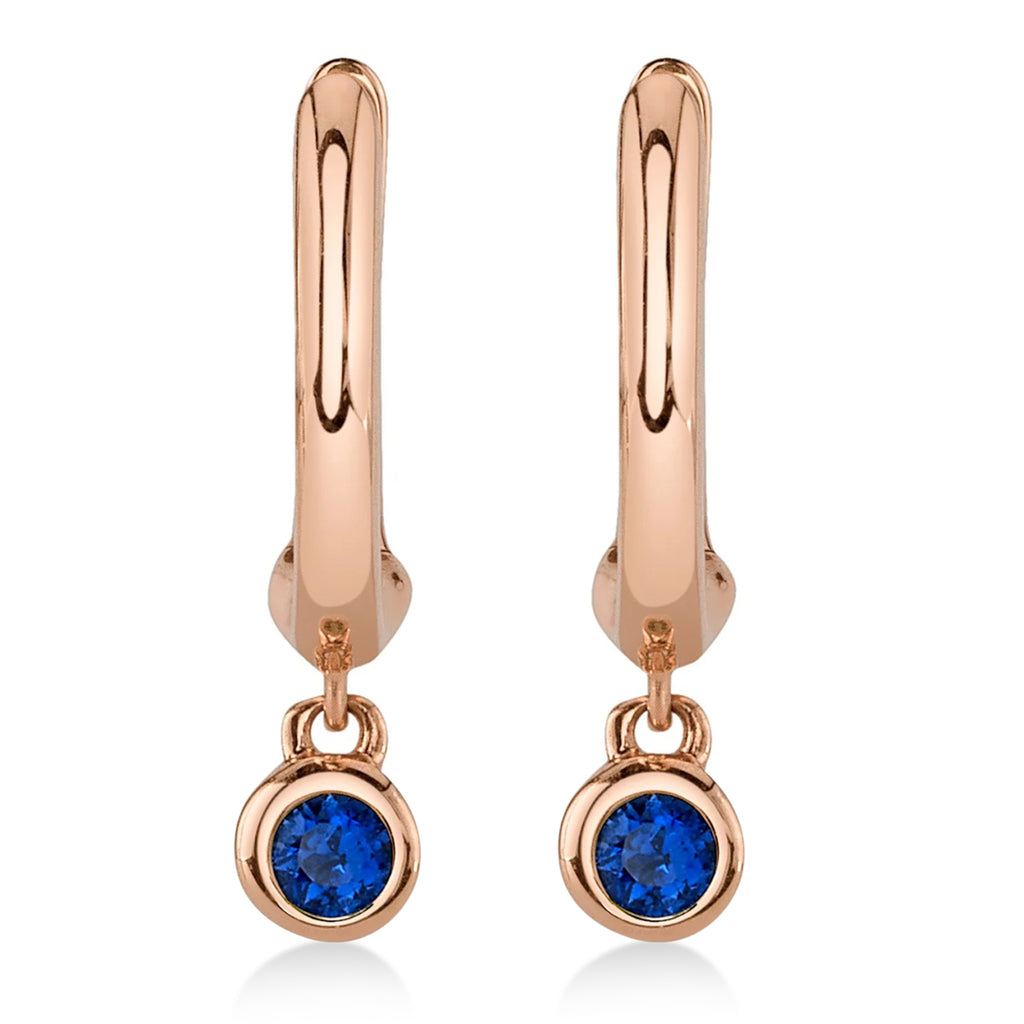 Round Blue Sapphire Bezel Huggie Earrings 14K Rose Gold (0.08ct)