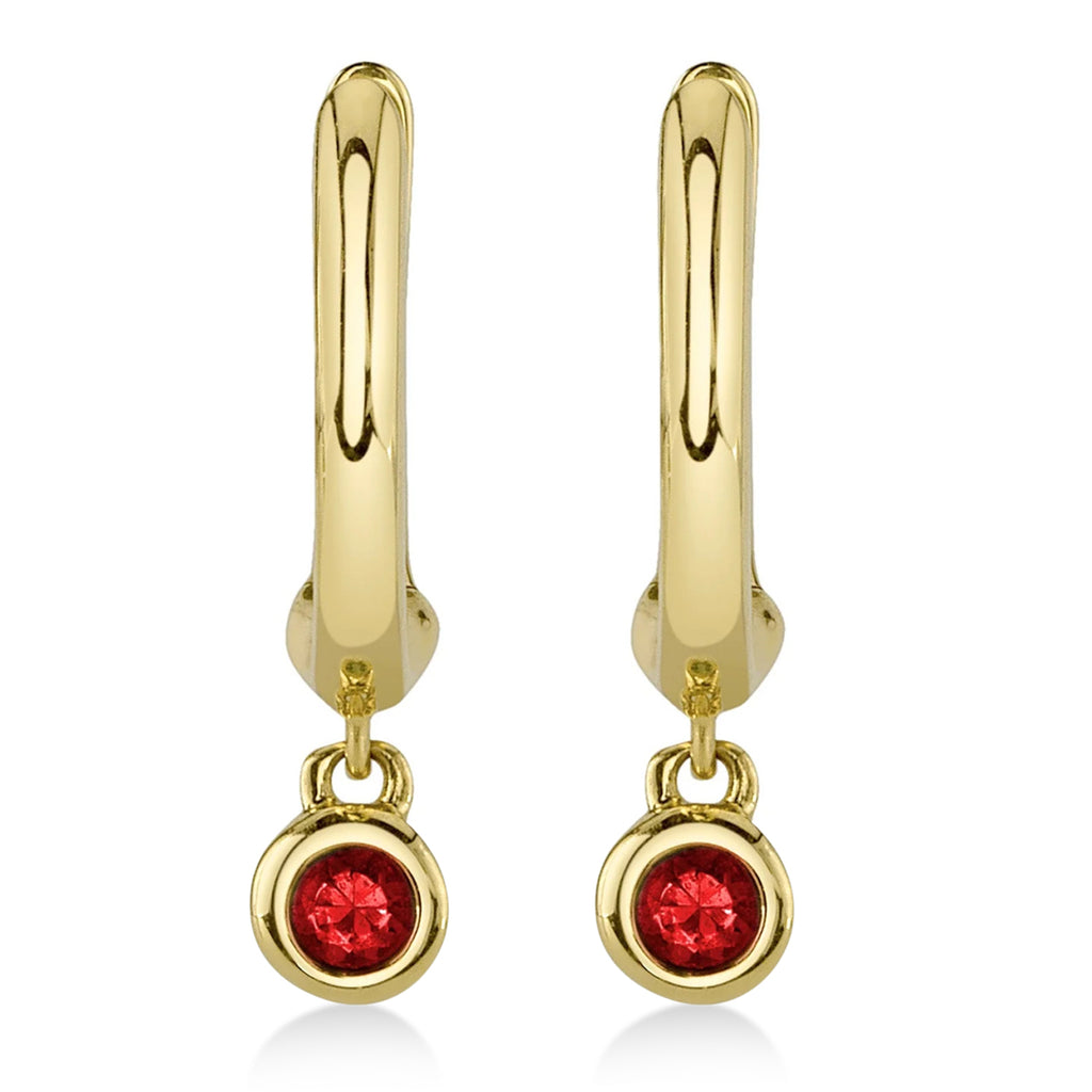 Round Ruby Bezel Huggie Earrings 14K Yellow Gold (0.08ct)