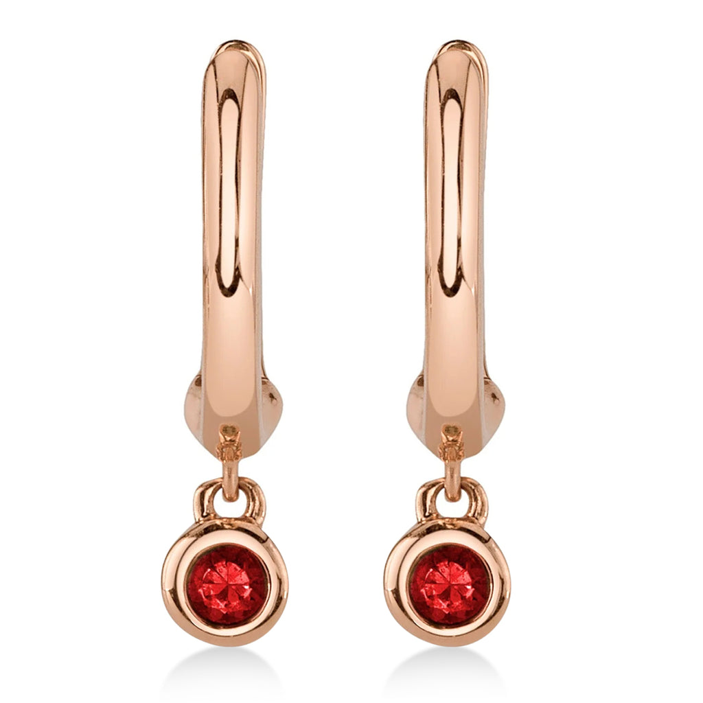 Round Ruby Bezel Huggie Earrings 14K Rose Gold (0.08ct)