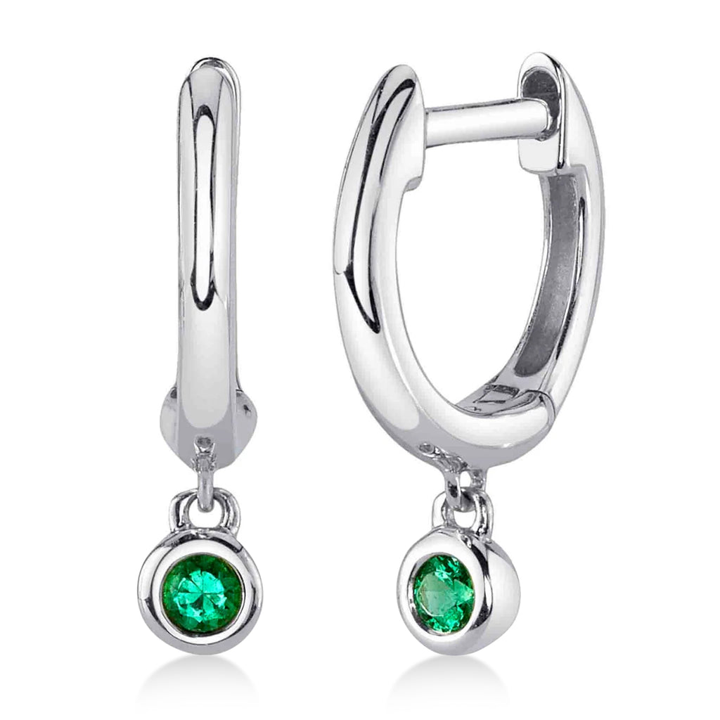 Round Emerald Bezel Huggie Earrings 14K White Gold (0.05ct)