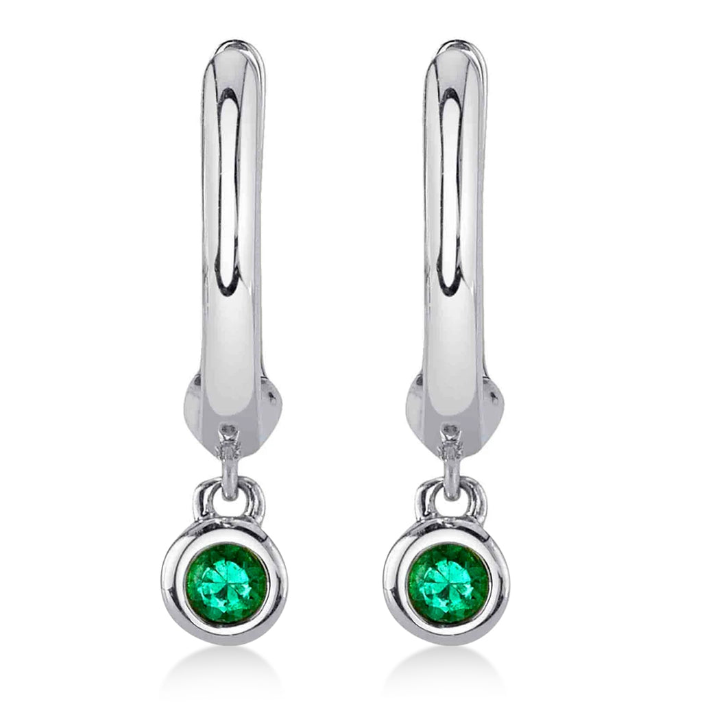 Round Emerald Bezel Huggie Earrings 14K White Gold (0.05ct)