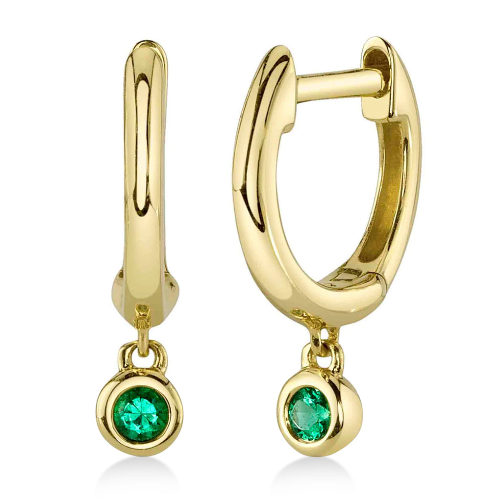 Round Emerald Bezel Huggie Earrings 14K Yellow Gold (0.05ct)
