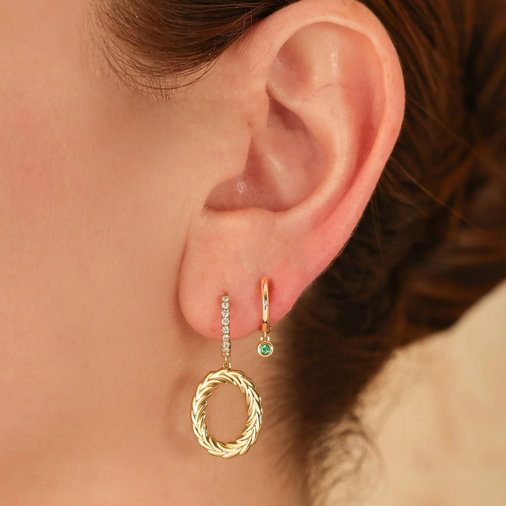 Round Emerald Bezel Huggie Earrings 14K Yellow Gold (0.05ct)