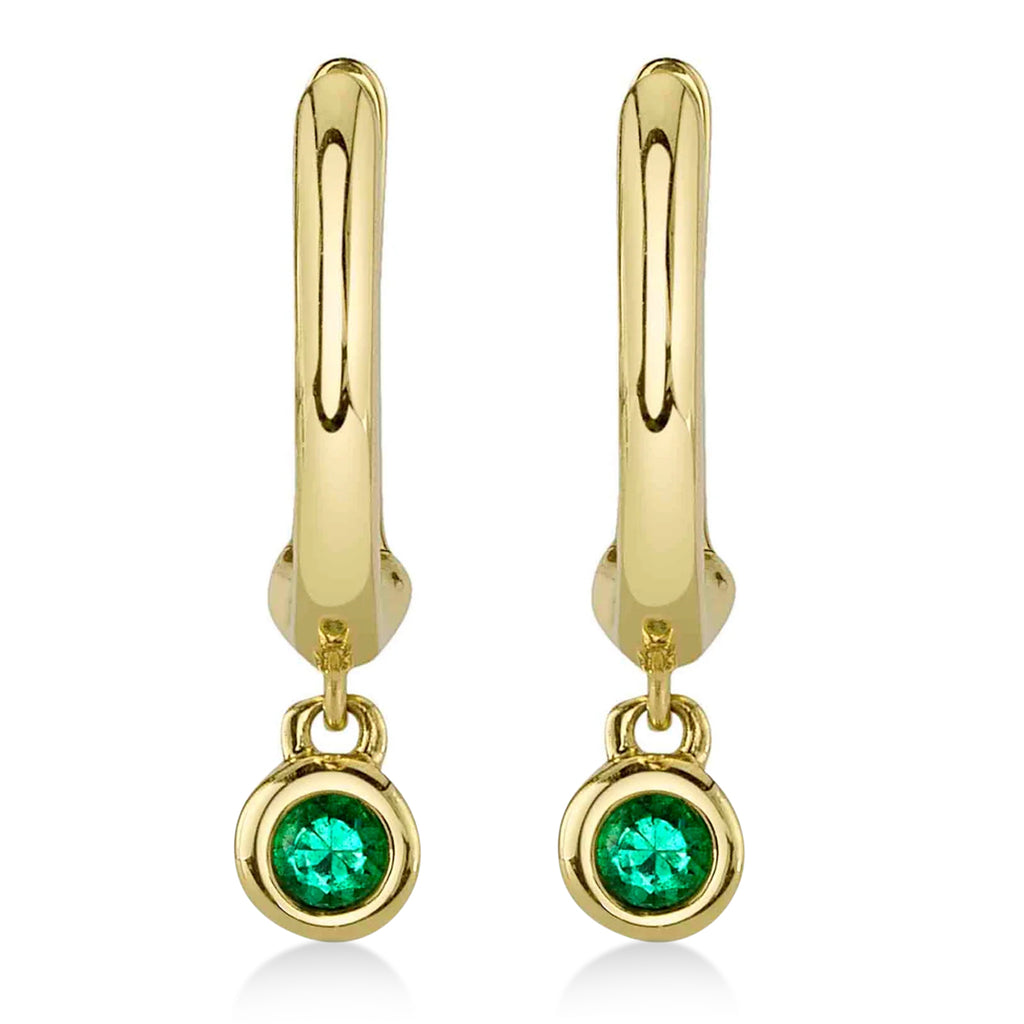 Round Emerald Bezel Huggie Earrings 14K Yellow Gold (0.05ct)