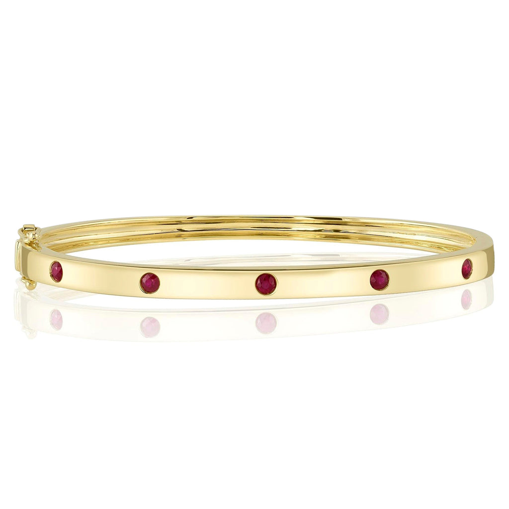 Ruby Five Stone Bangle Bracelet 14K Yellow Gold (0.38ct)