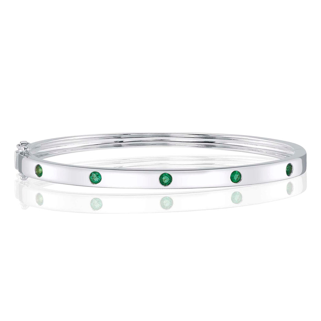 Emerald Stackable Bangle Bracelet 14K White Gold (0.38ct)