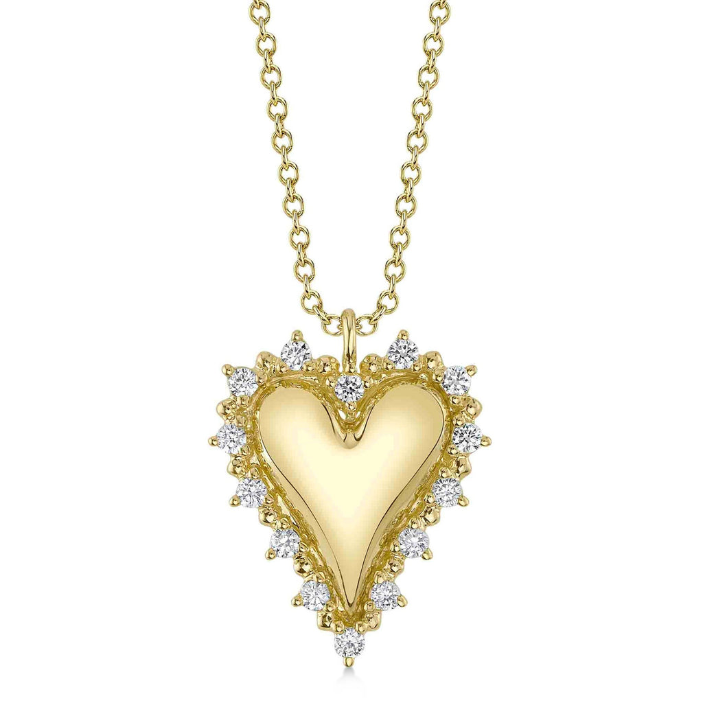 Diamond Puffed Heart Pendant Necklace 14K Yellow Gold (0.18ct)