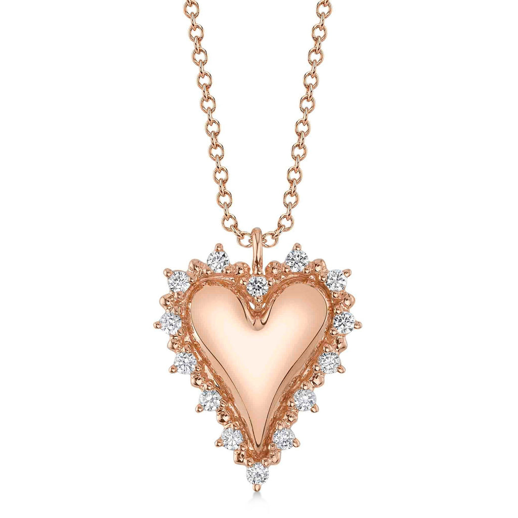 Diamond Puffed Heart Pendant Necklace 14K Rose Gold (0.18ct)