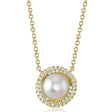 Diamond & Cultured Pearl Halo Pendant Necklace 14K Yellow Gold (0.13ct)