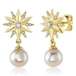 Diamond & Cultured Pearl Star Dangling Earrings 14K Yellow Gold (0.11ct)